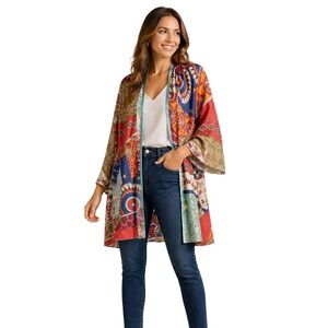 Cabi Kimono Wrap Top Womens Medium Multicolor Patchwork Paisley Boho